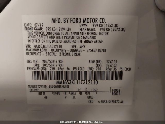 MAJ6S3KL1LC312110 Ford Ecosport Titanium