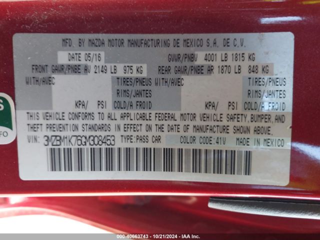 3MZBM1K76GM308453 Mazda Mazda3 I Sport