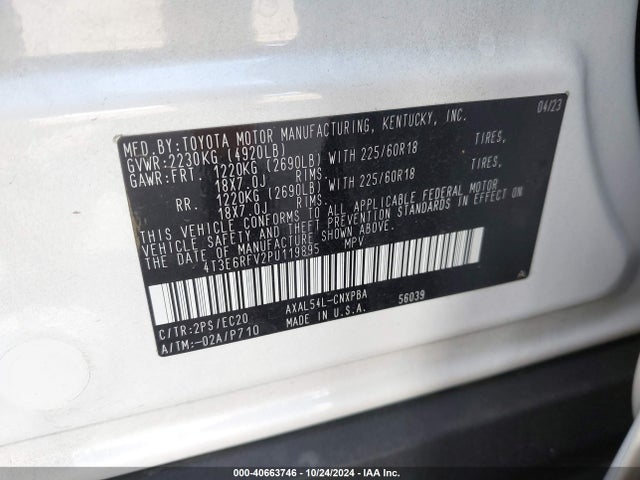 4T3E6RFV2PU119895 Toyota Rav4 Hybrid Xse
