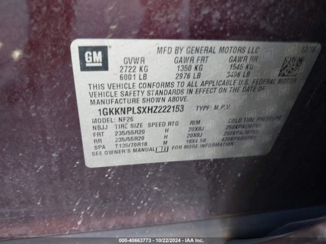 1GKKNPLSXHZ222153 GMC Acadia Denali