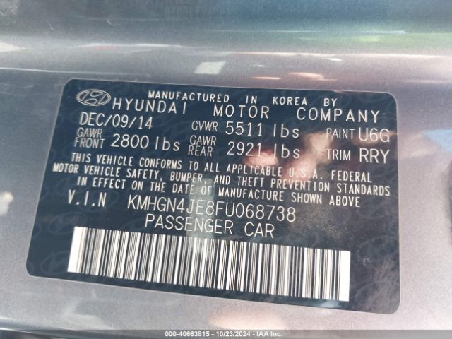 KMHGN4JE8FU068738 Hyundai Genesis 3.8