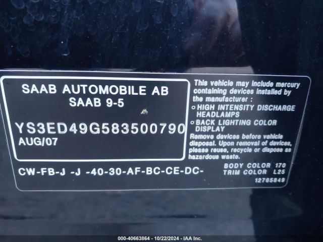 2008 SAAB 9-5 YS3ED49G583500790 Photo 8