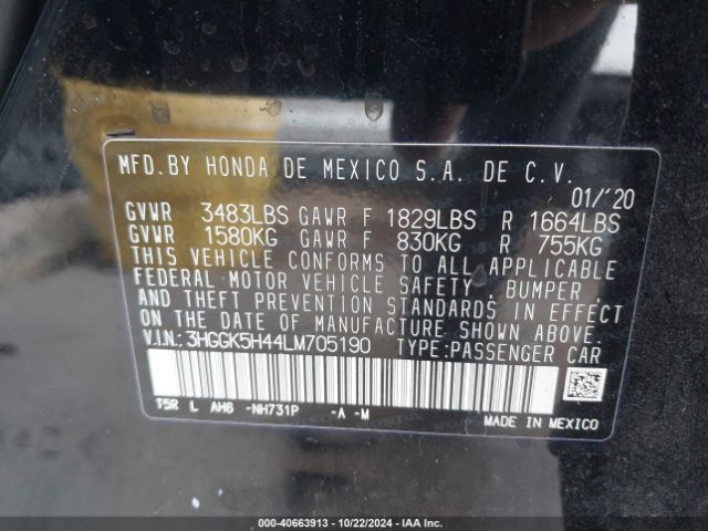 3HGGK5H44LM705190 Honda FIT LX