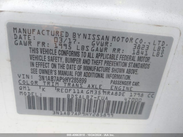 Nissan SENTRA S 2017 3N1AB7AP9HY285899 Image 9