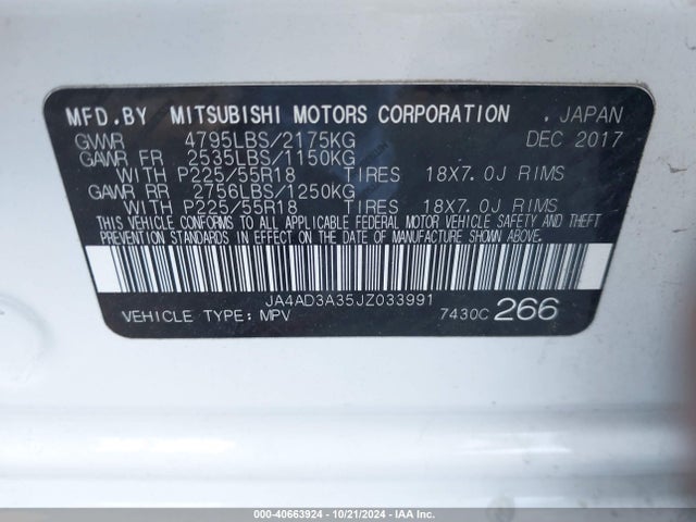 2018 MITSUBISHI OUTLANDER JA4AD3A35JZ033991 Photo 8
