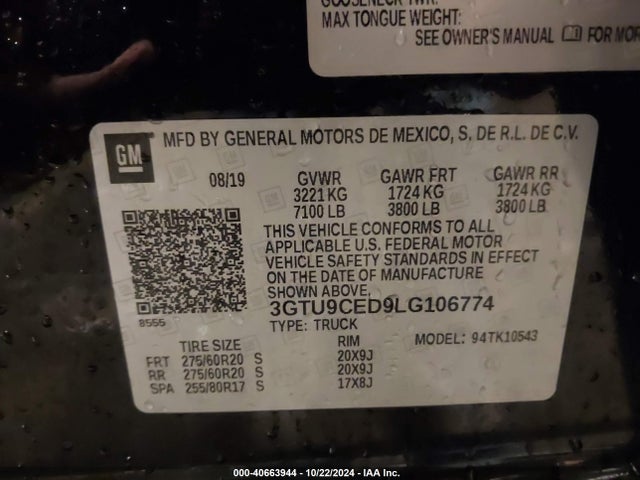 GMC Sierra 1500 4wd  Short Box Elevation 2020 3GTU9CED9LG106774 Image 9