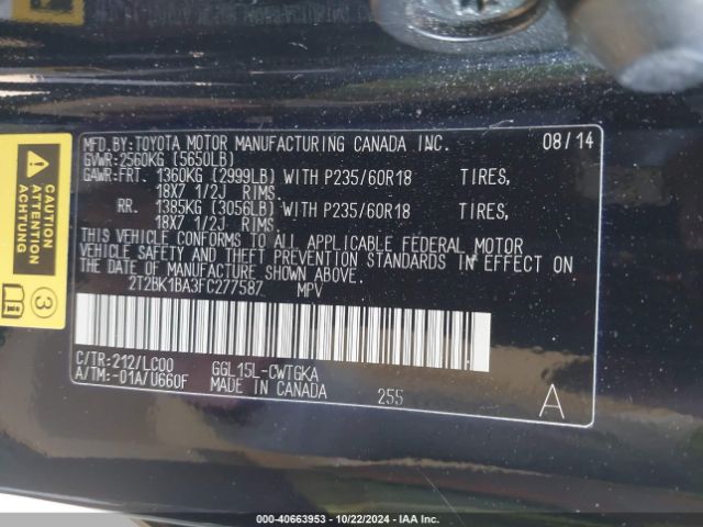 2T2BK1BA3FC277587 Lexus RX 350