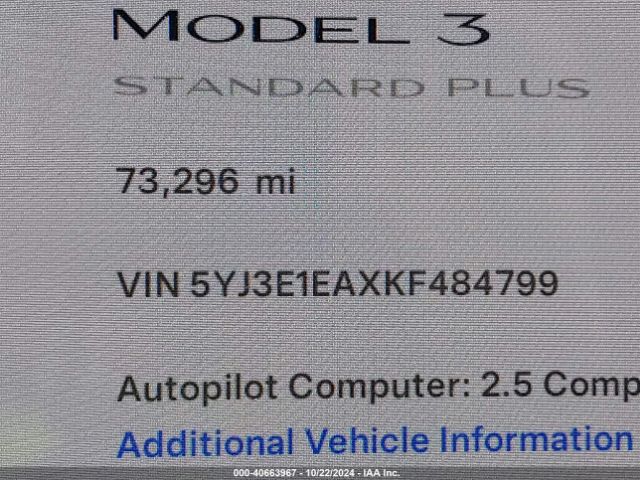 5YJ3E1EAXKF484799 Tesla Model 3 Long Range/mid Range/standard Range/standard Range Plus
