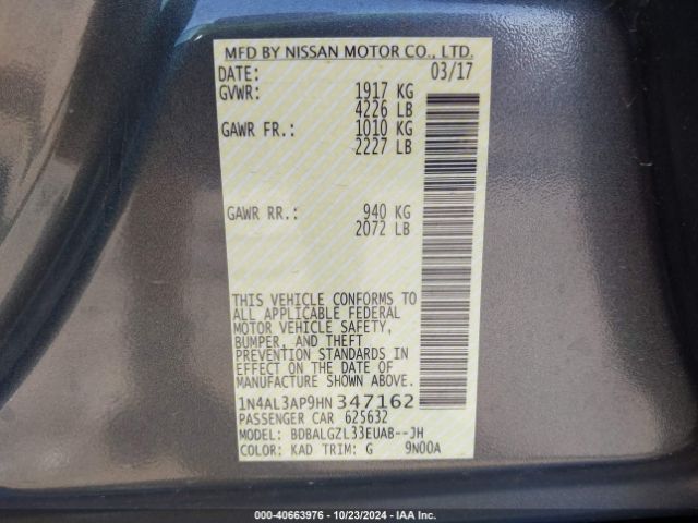 1N4AL3AP9HN347162 Nissan Altima 2.5 S
