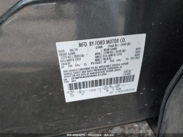 2FMPK4G93KBC51256 Ford EDGE SE