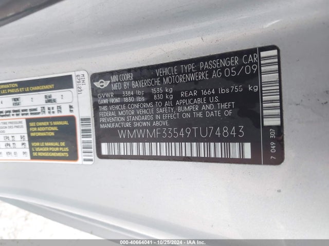 2009 MINI COOPER WMWMF33549TU74843 Photo 8