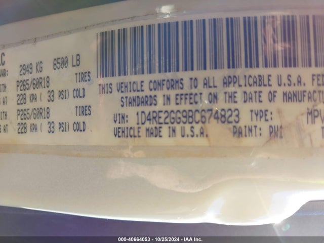 40664053 :رقم المزاد ، 1D4RE2GG9BC674823 vin ، 2011 Dodge Durango Express مزاد بيع