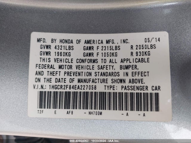 Honda Accord Ex-l 2014 1HGCR2F84EA227058 Image 9