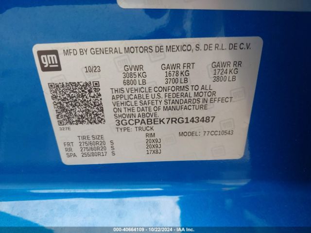 3GCPABEK7RG143487 Chevrolet Silverado 1500 2wd  Short Bed Custom