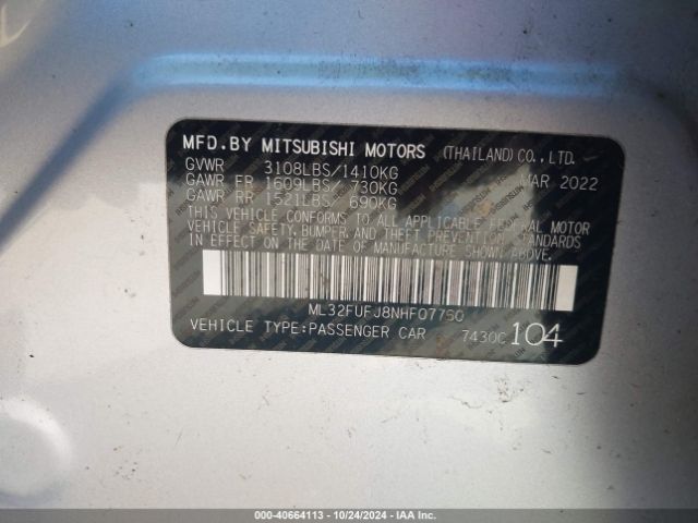 ML32FUFJ8NHF07760 Mitsubishi Mirage G4 Es