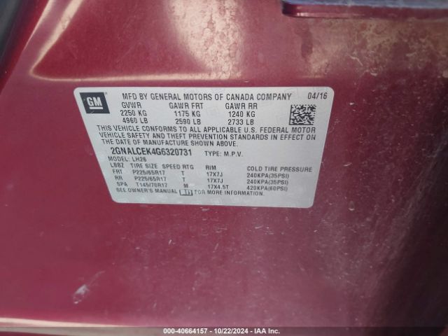 2GNALCEK4G6320731 Chevrolet EQUINOX LT