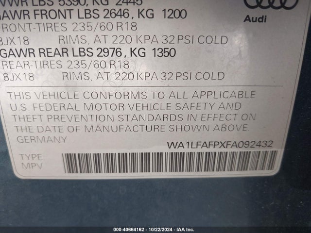 Audi Q5 2.0t Premium 2015 WA1LFAFPXFA092432 Image 9