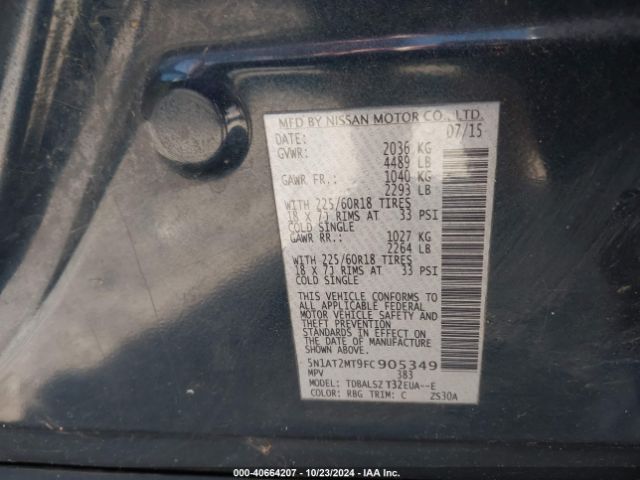 5N1AT2MT9FC905349 Nissan Rogue Sl