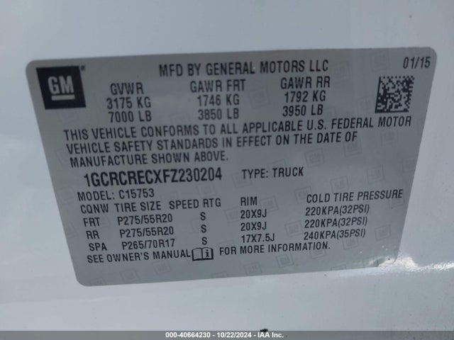 Chevrolet Silverado 1500 1lt 2015 1GCRCRECXFZ230204 Image 9
