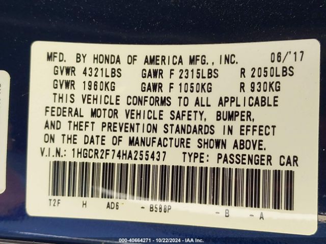 1HGCR2F74HA255437 Honda ACCORD EX