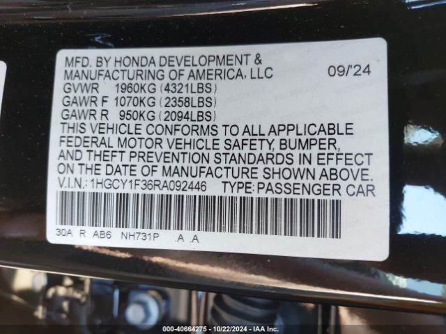 1HGCY1F36RA092446 Honda ACCORD EX