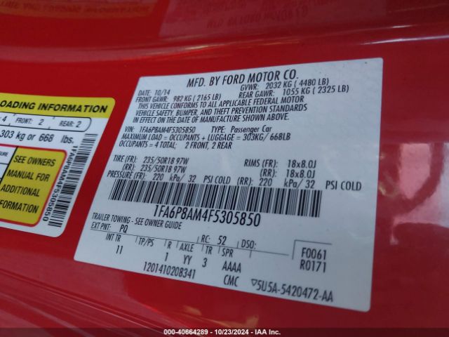 2015 FORD MUSTANG 1FA6P8AM4F5305850 Photo 8