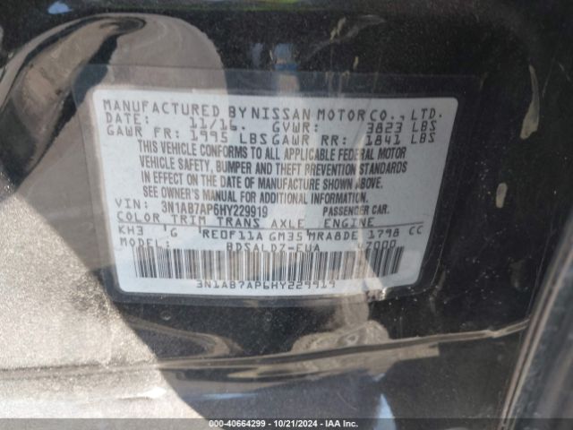 3N1AB7AP6HY229919 Nissan SENTRA SV
