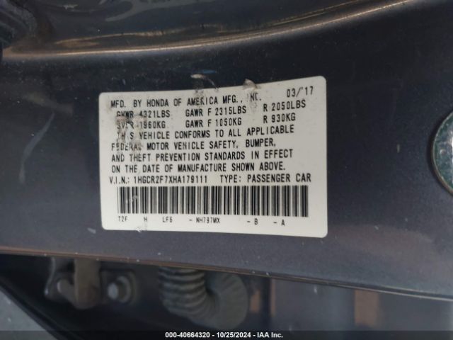 1HGCR2F7XHA179111 Honda ACCORD EX