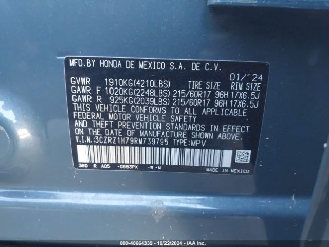 3CZRZ1H79RM739795 Honda HR-V