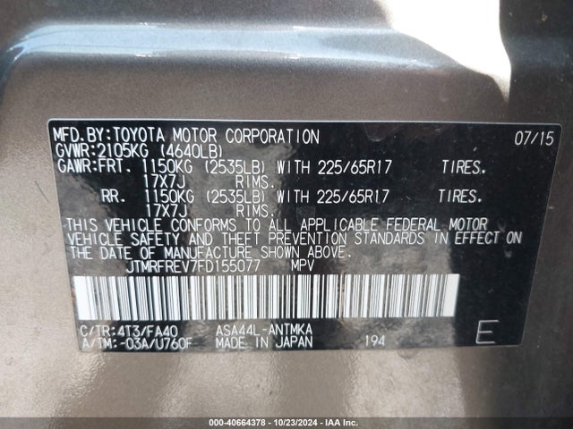 Toyota Rav4 Xle 2015 JTMRFREV7FD155077 Image 9