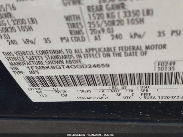 1FM5K8GT4GGD24659 Ford EXPLORER SPORT
