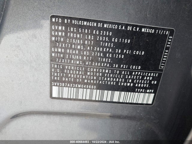 3VV3B7AX3KM049660 Volkswagen Tiguan