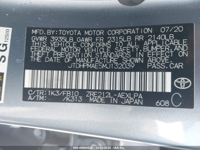 Toyota COROLLA LE 2021 JTDHPMAE5MJ132039 Image 9