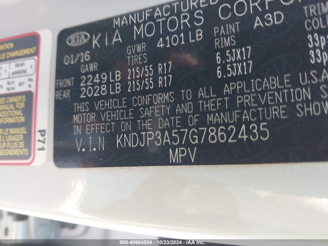 KIA SOUL + 2016 KNDJP3A57G7862435 Image 9