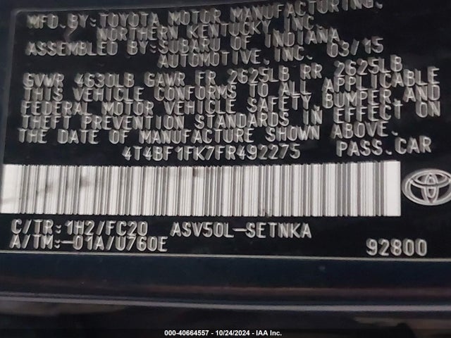 Toyota CAMRY LE 2015 4T4BF1FK7FR492275 Image 9