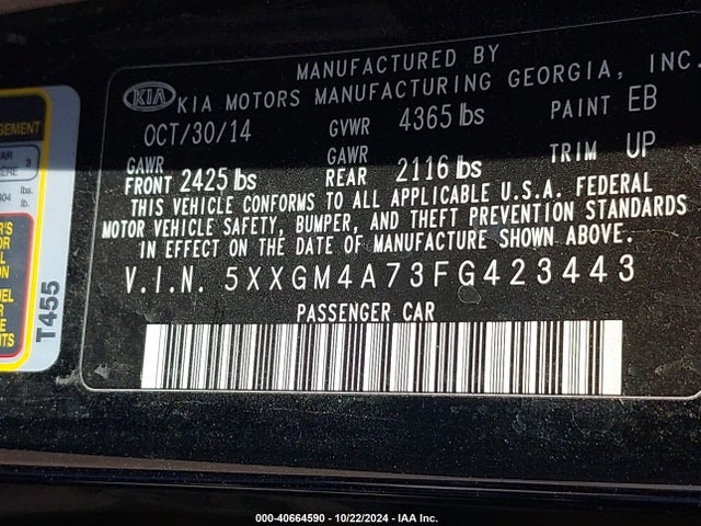 KIA Optima Lx 2015 5XXGM4A73FG423443 Image 9