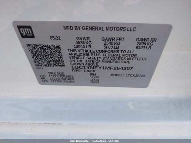 1GC1YNEY1MF264307 Chevrolet Silverado 2500hd 4wd  Standard Bed Lt