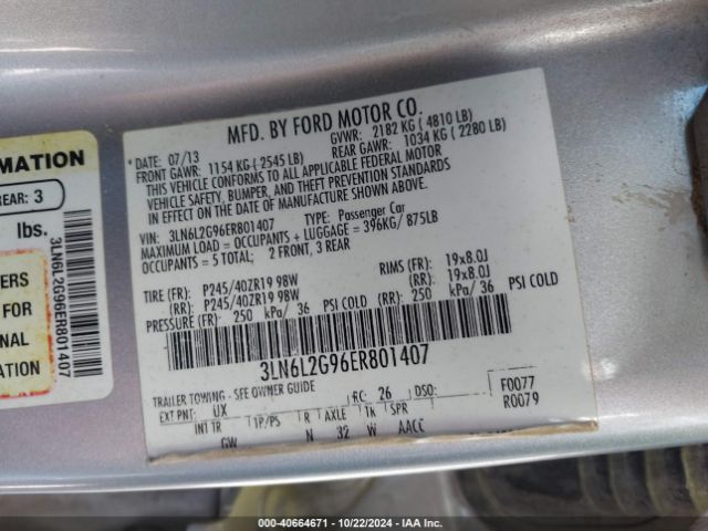 3LN6L2G96ER801407 Lincoln MKZ