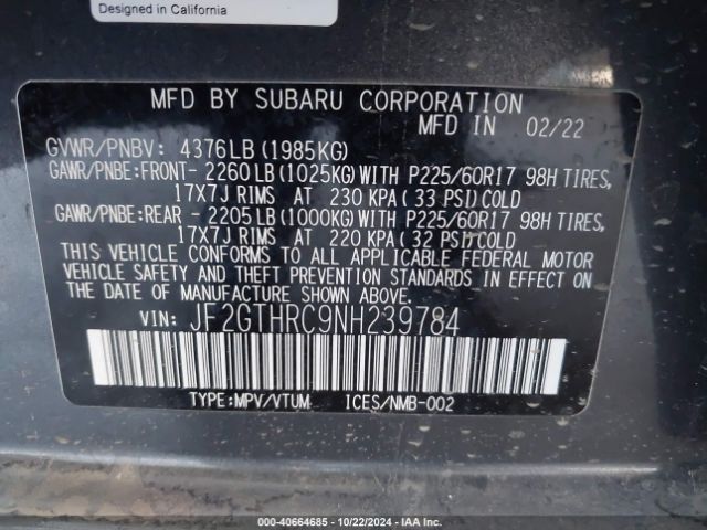 JF2GTHRC9NH239784 Subaru Crosstrek Sport