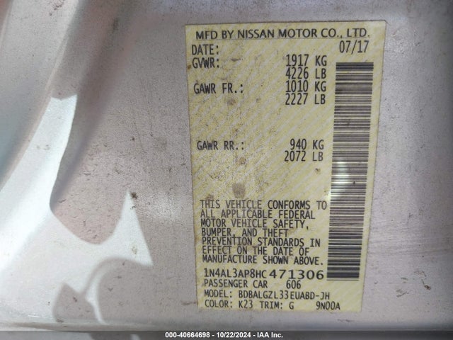Nissan Altima 2.5 S 2017 1N4AL3AP8HC471306 Image 9