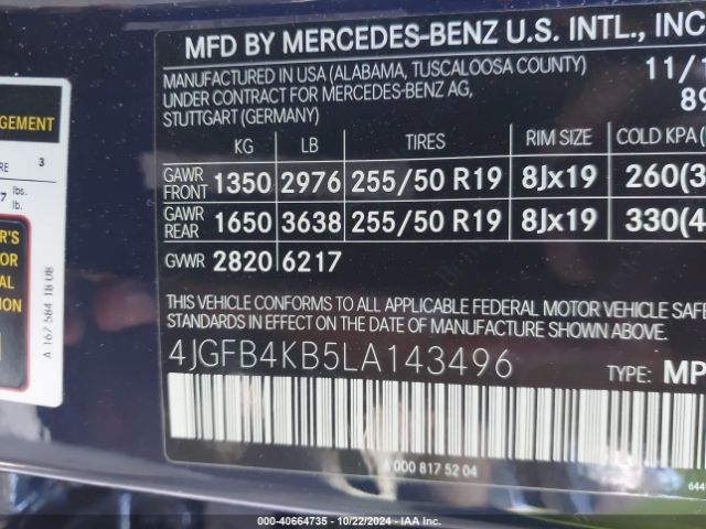 4JGFB4KB5LA143496 Mercedes-Benz Gle 350 4matic