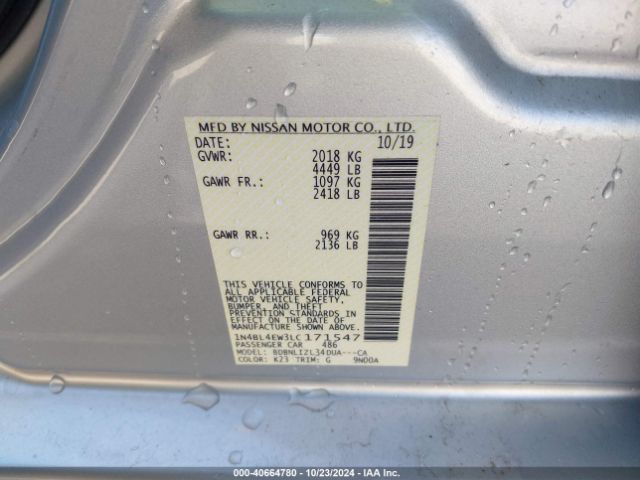 1N4BL4EW3LC171547 Nissan Altima Sl Intelligent Awd