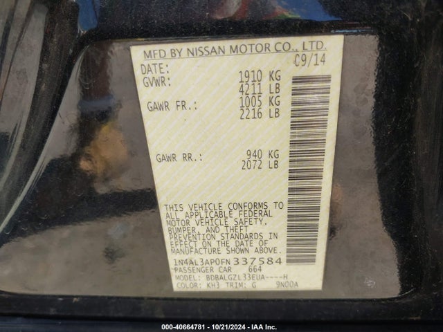 Nissan Altima 2.5 S 2015 1N4AL3AP0FN337584 Image 8