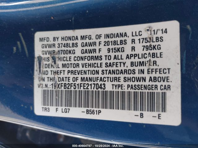 19XFB2F51FE217043 Honda Civic Lx