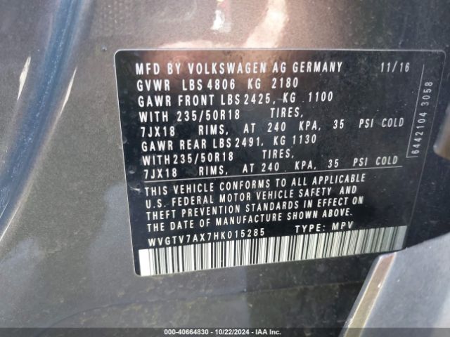 WVGTV7AX7HK015285 Volkswagen Tiguan 2.0t Sport