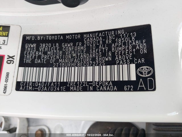 Toyota COROLLA L 2014 2T1BURHE8EC072725 Image 9