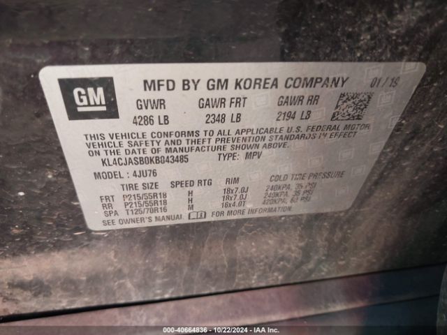 KL4CJASB0KB843485 Buick Encore Fwd Preferred