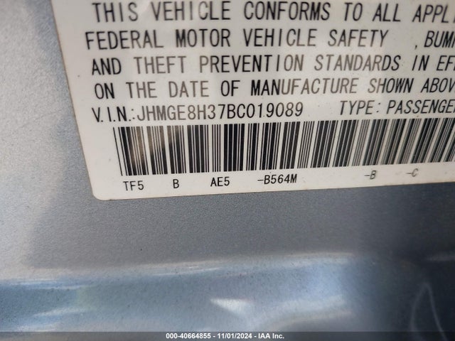 Продаж на аукціоні авто 2011 Honda Fit, vin: JHMGE8H37BC019089, номер лоту: 40664855