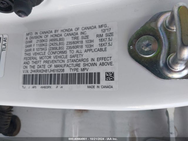 2HKRW2H81JH616208 Honda Cr-v Ex-l/ex-l Navi