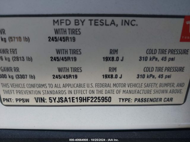 5YJSA1E19HF225950 Tesla Model S 60/75